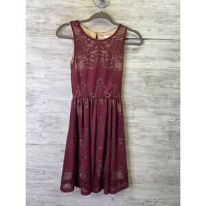 Lush‎ Womens Wine Red Floral Lace Layered Sleeveless Mini Dress DR92649-001 S